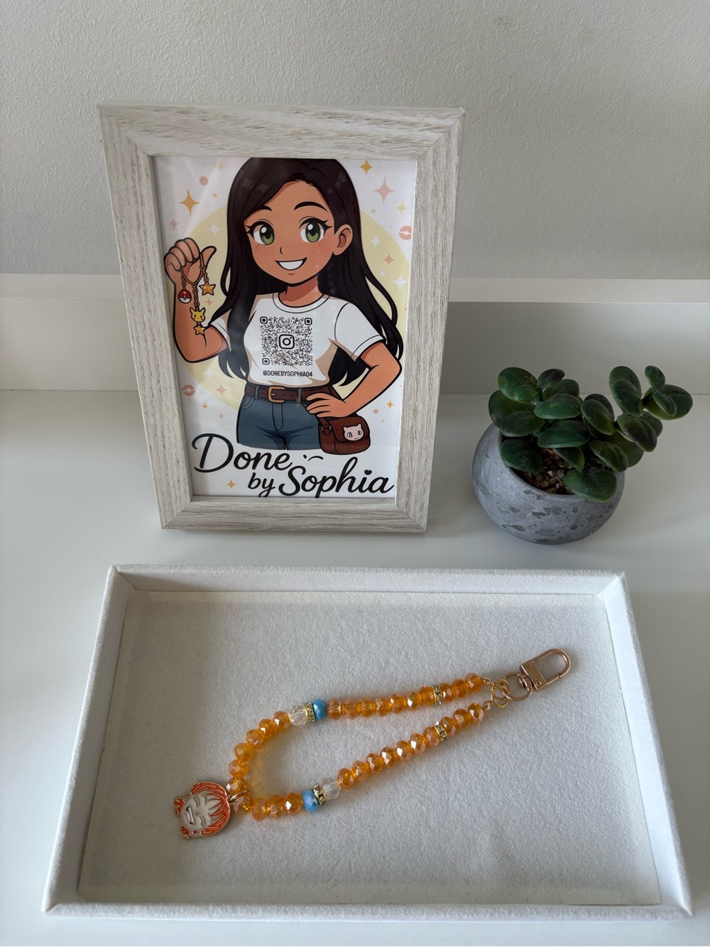 Done by Sophia Handmade Amber Bead Charm Bracelet with Orange Pendant
